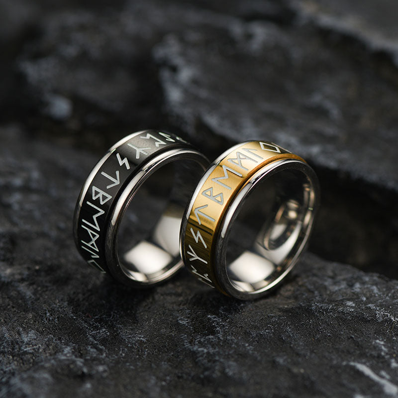 Viking Runes Fidget Anxiety Stainless Steel Ring for Couple