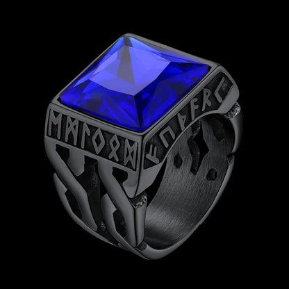 Custom Celtic Gemstone Ring With Runes for