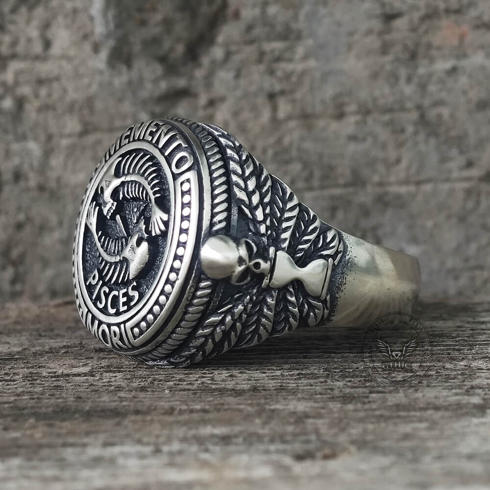 12 Constellations Zodiac Sign Sterling Silver Skull Ring