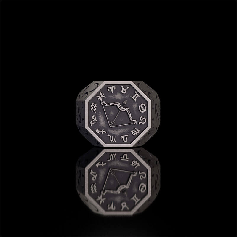 12 Constellations Zodiac Sterling Silver Octagonal Ring