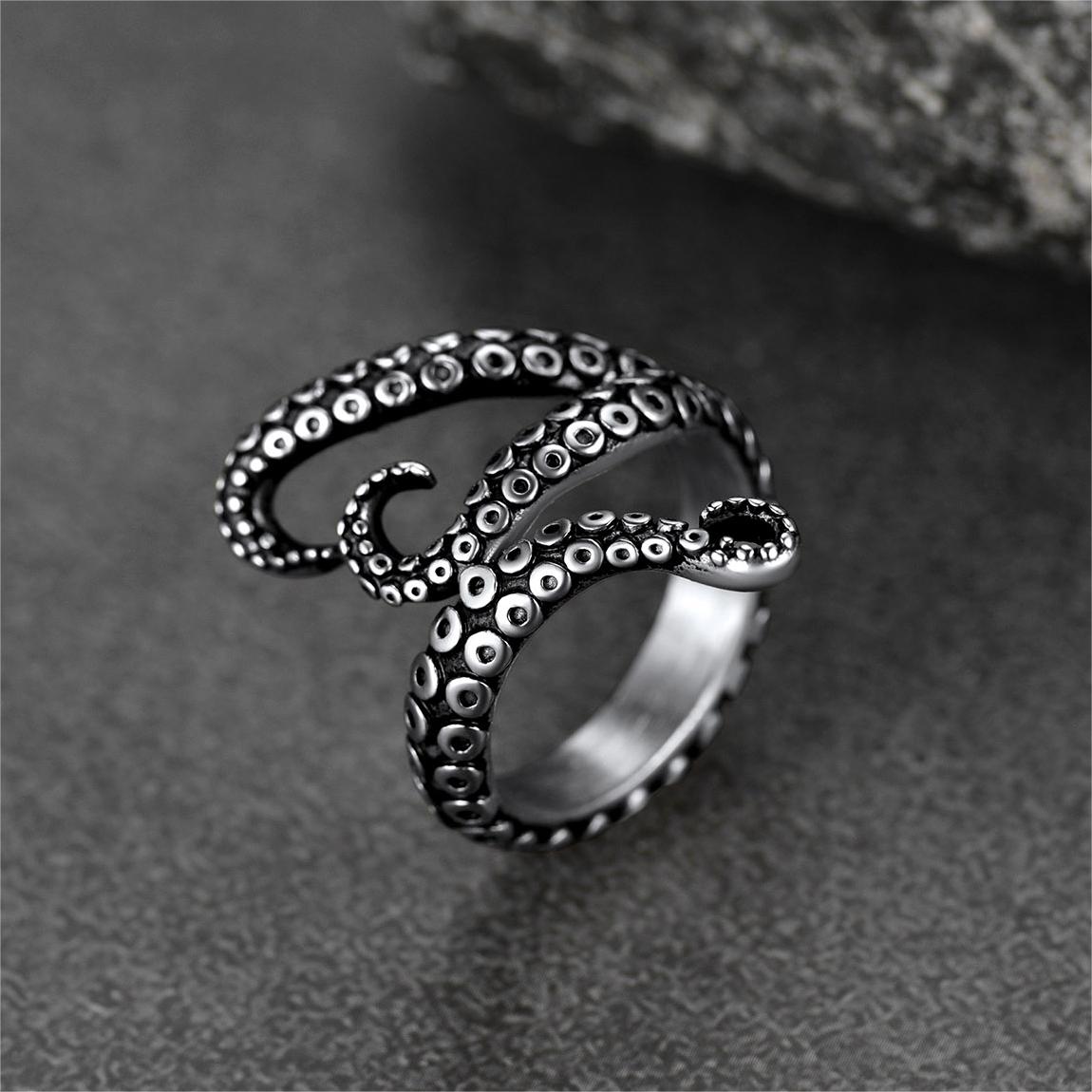 Biker Punk Three Octopus Tentacle Ring for