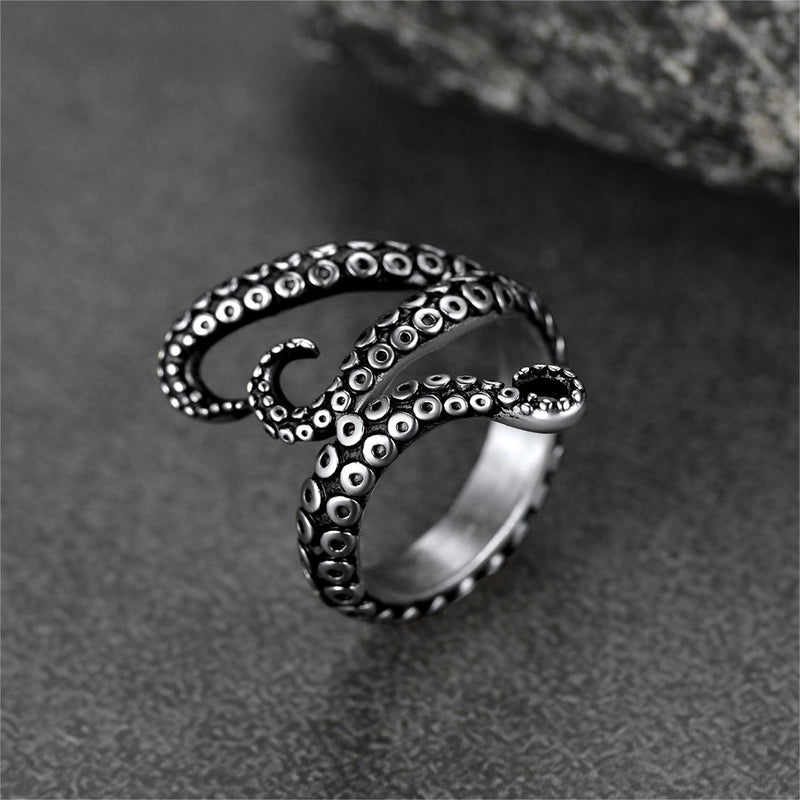 Biker Punk Three Octopus Tentacle Ring for