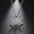Triple Moon Goddess Pentagram Necklace