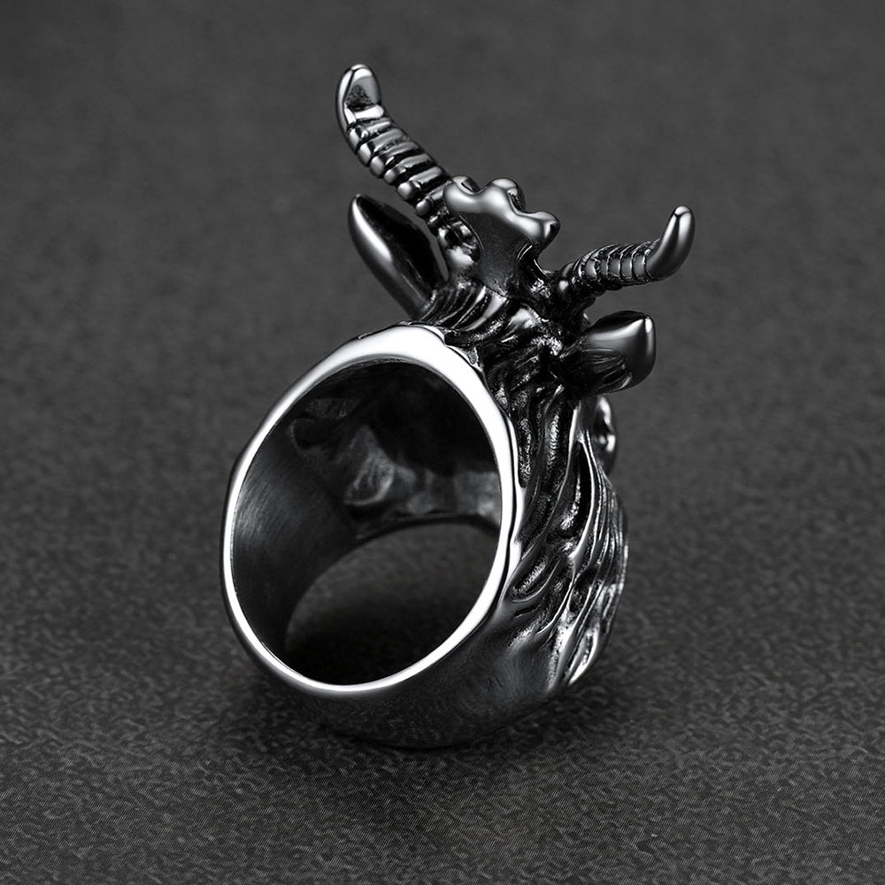 Satanic Baphomet Goat Ring for With Pentagram