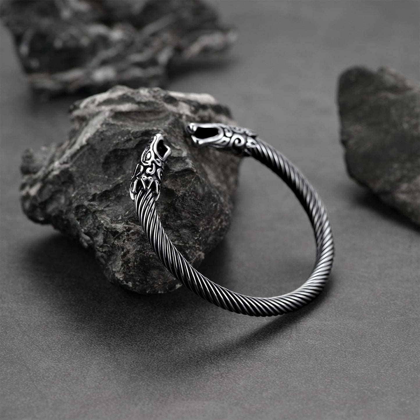 Viking Bracelet Norse Wolf Heads Cuff Bangle for