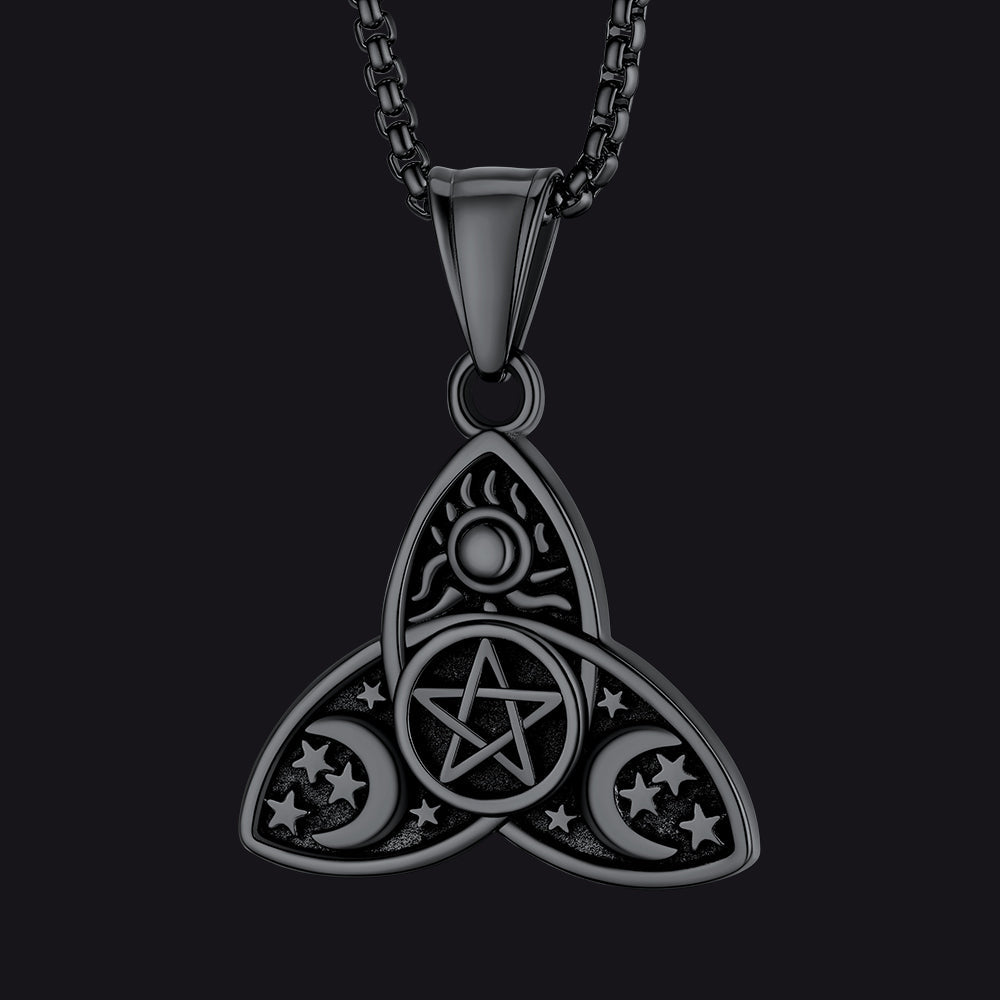Triple Moon Goddess Pentagram Necklace for