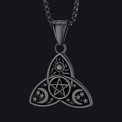 Triple Moon Goddess Pentagram Necklace for