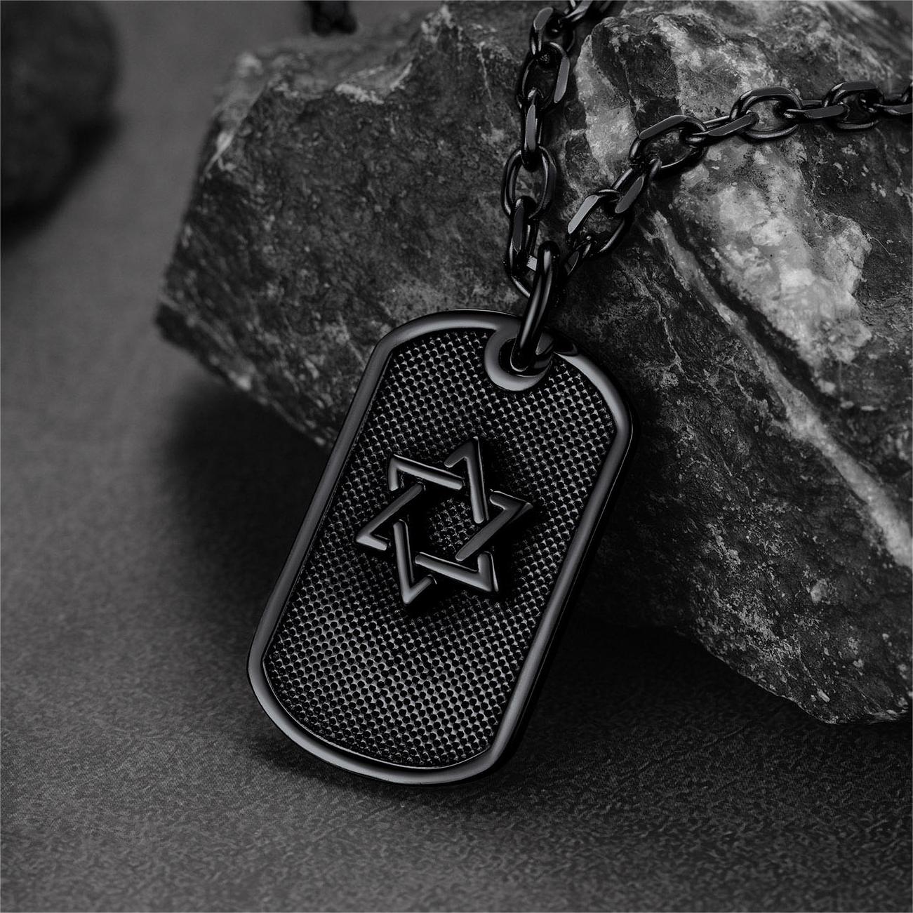 Engraved Jewish Star of David Dog Tag Necklace for