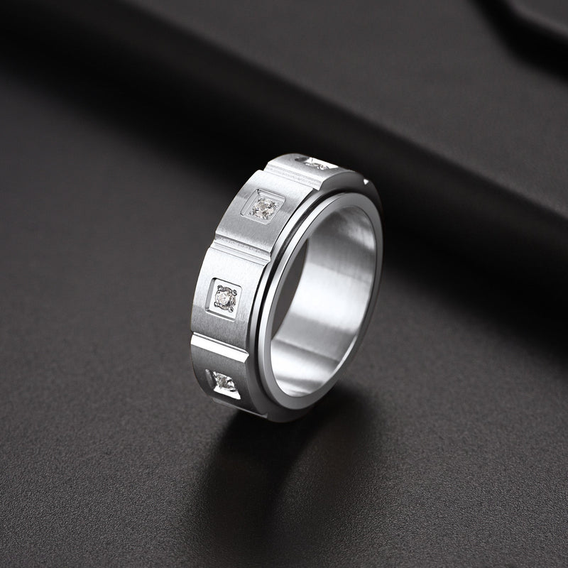 Flash Zircon Rotatable Fidget Ring for Anxiety Stainless Steel