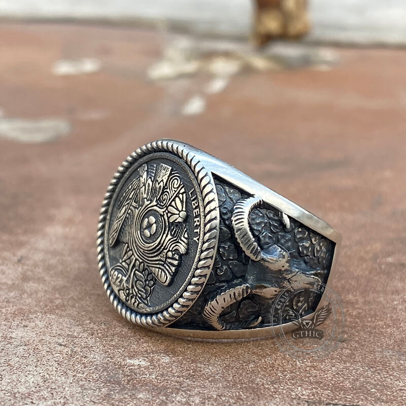 1927 Chief Head Hobo Nickel Sterling Silver Ring