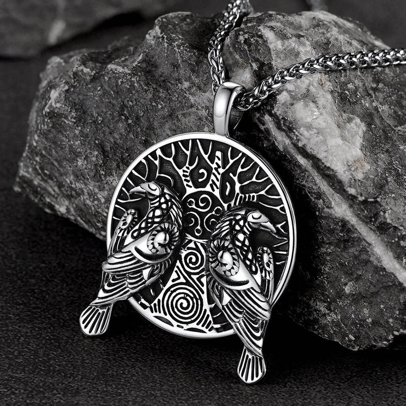 Viking Huginn and Muninn Ravens Coin Necklace for