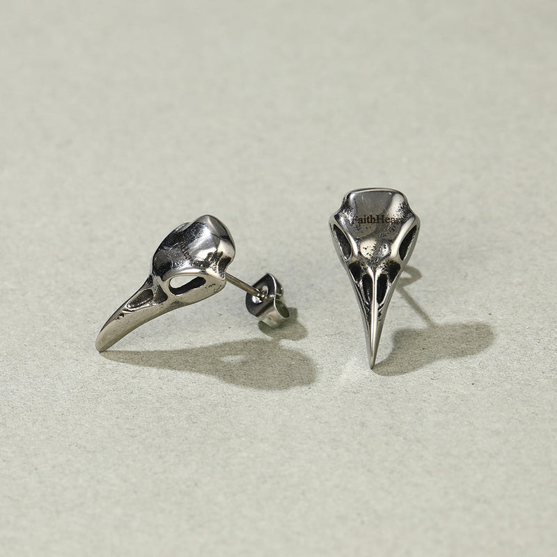 Raven Skull Earrings Viking Stud Earrings for