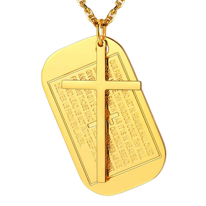Christian Dog Tag Pendant With Cross Necklace for