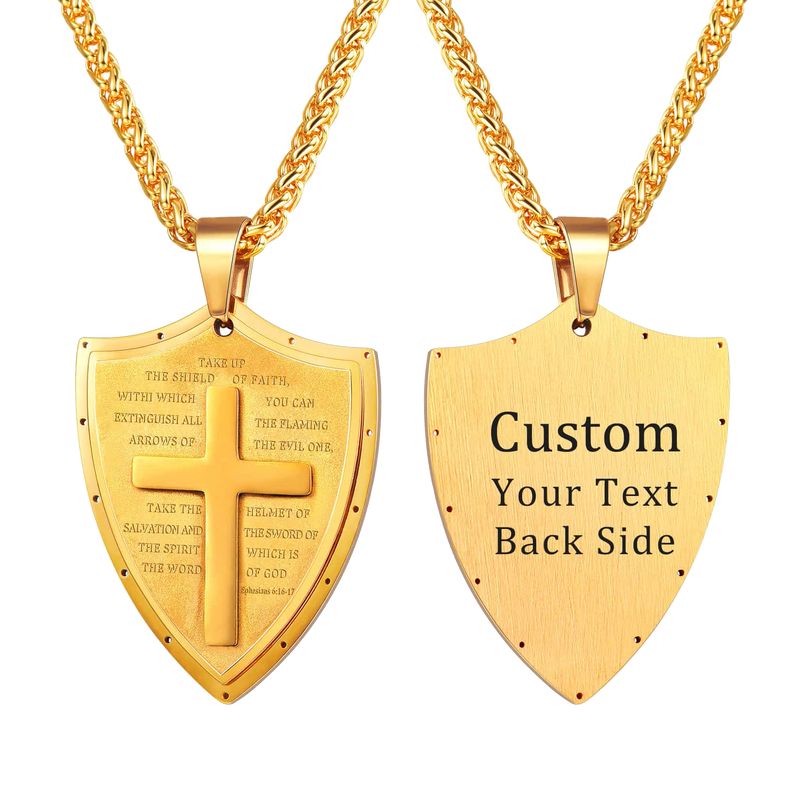 Bible Verse E-ephesians 6:16-17 Cross Shield Necklace