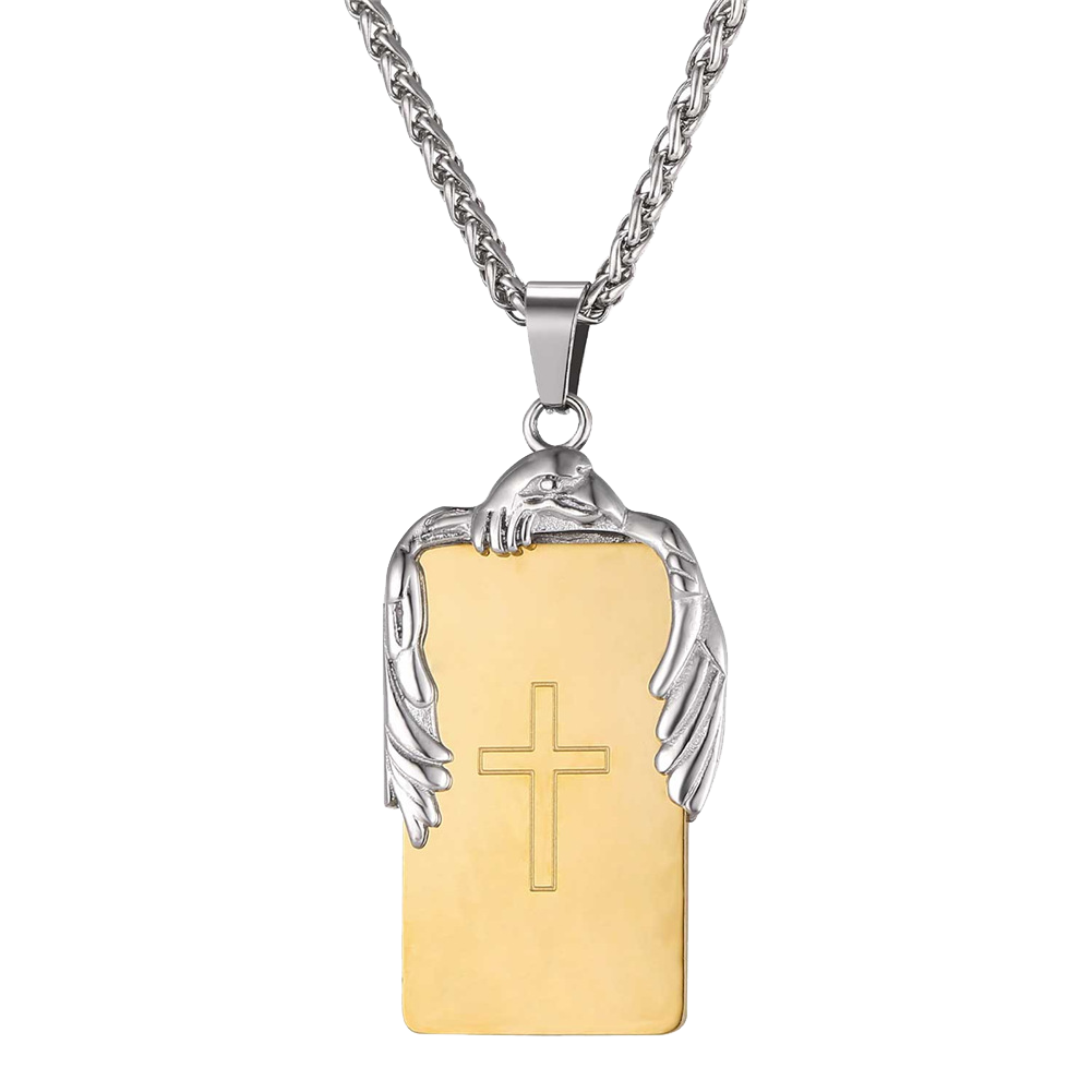Christian Cross Necklace Dog Tag With Wing