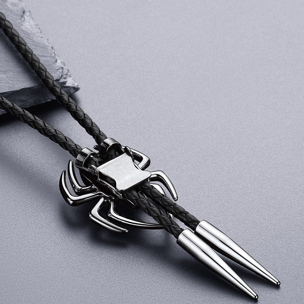 Gothic Spider Skull Leather Bolo Ties for