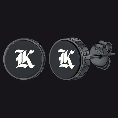 Engraved Black Onyx Stud Earrings With Viking Rune