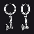 Battle Axe Viking Dangle Hoop Earrings for