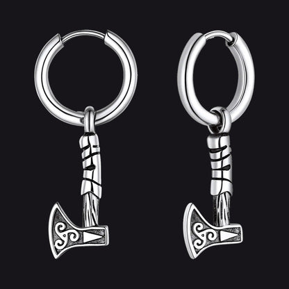 Battle Axe Viking Dangle Hoop Earrings for