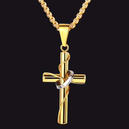 Christian Halo Ring Cross Necklace Pendant for
