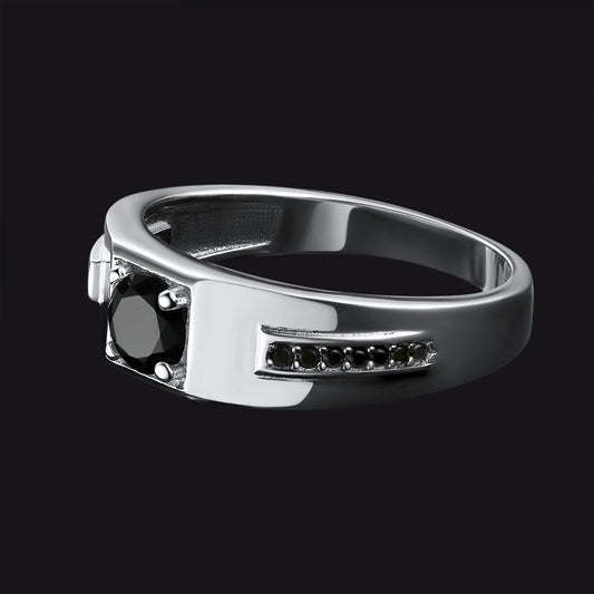 Black Onyx Ring Diamond Ring in Sterling Silver