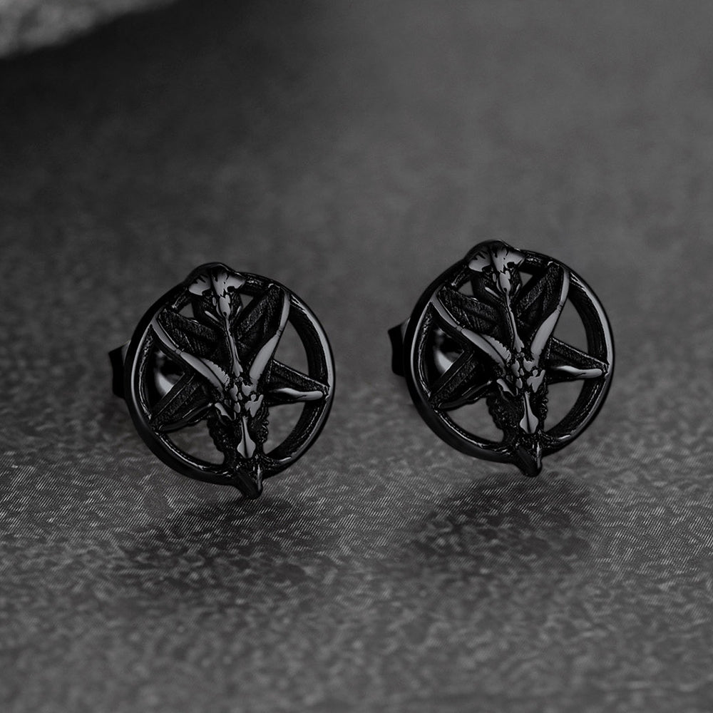 Satanic Baphomet Goat Stud Earrings for