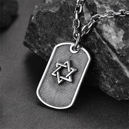Engraved Jewish Star of David Dog Tag Necklace for