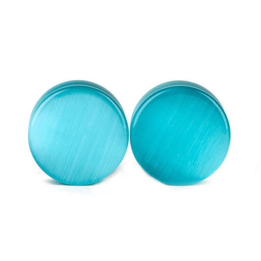 1pc Stone Ear Plugs / Gauges Earrings Flesh Tunnel Piercing / Blue Cats Eye Expander Body Jewelry