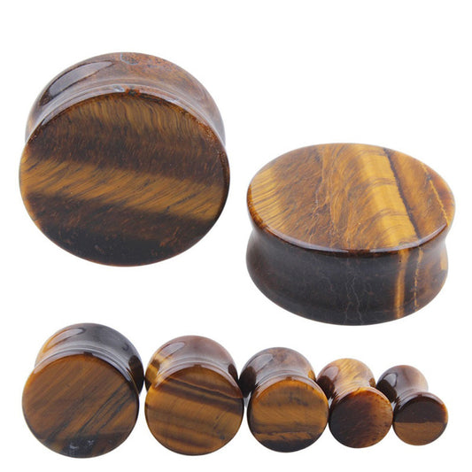 1pc Stone Ear Plugs / Gauges Earrings Flesh Tunnel Piercing / Yellow Tigerite Expander Body Jewelry