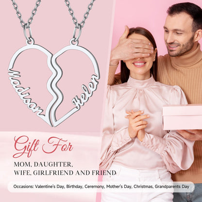 Custom Name Matching Heart Couple Necklaces Gift for Couple Mom Daughter