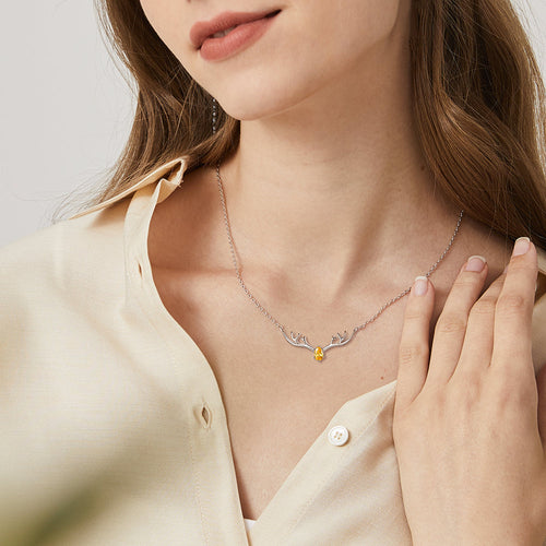 925 Sterling Silver Birthstone Deer Antler Necklace for