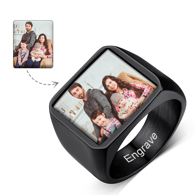 Customized Square Picture Signet Ring With Photo for