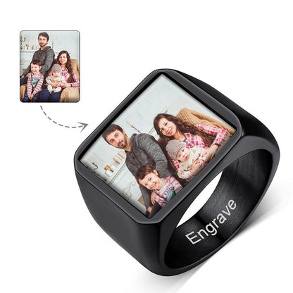 Customized Square Picture Signet Ring With Photo for