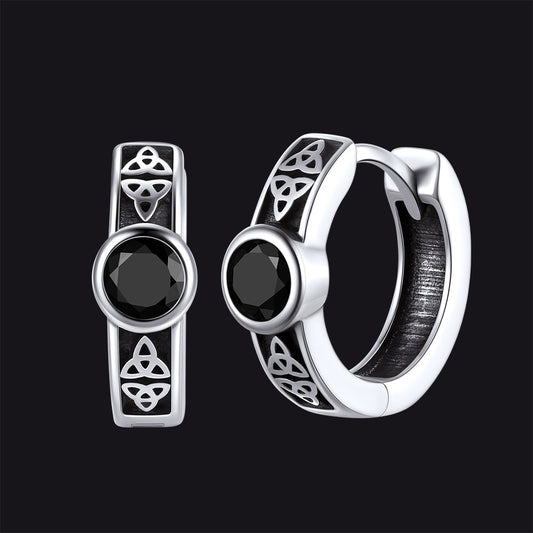 Black Onyx Celtic Knot Huggie Hoop Earrings for