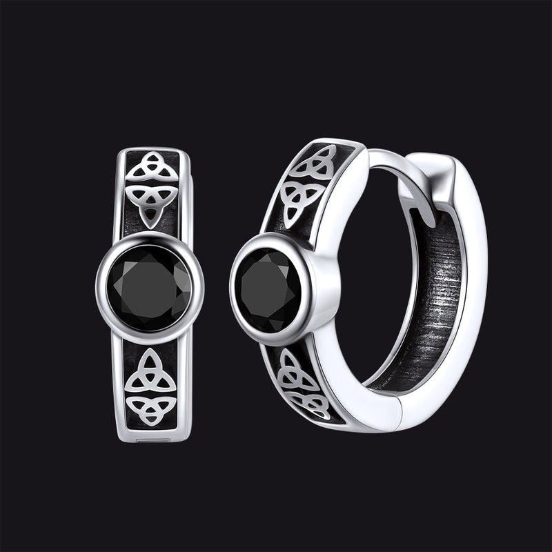 Black Onyx Celtic Knot Huggie Hoop Earrings for