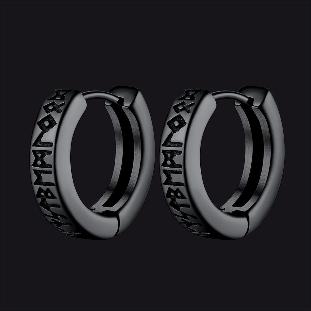 Norse Viking Runes Hoop Huggie Earrings for