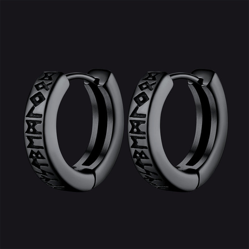Norse Viking Runes Hoop Huggie Earrings for