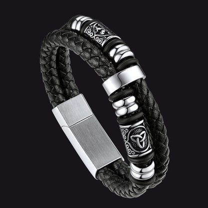Engraved Viking Leather Braided Wristband Bracelet Gift for My Grandson