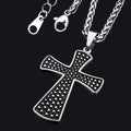 Thick Christ Simple Cross Necklace With Black Enamel Dotted