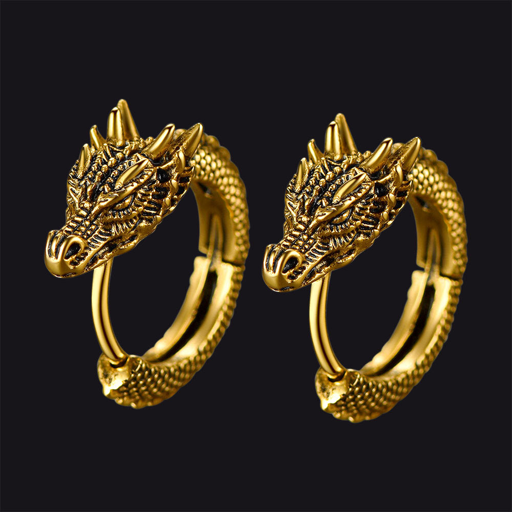Punk Small Dragon Hoop Earrings for