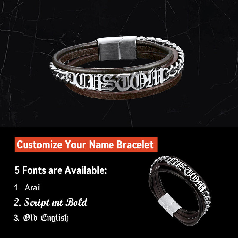 Customized Names Layer Braided Leather Bracelet for Father