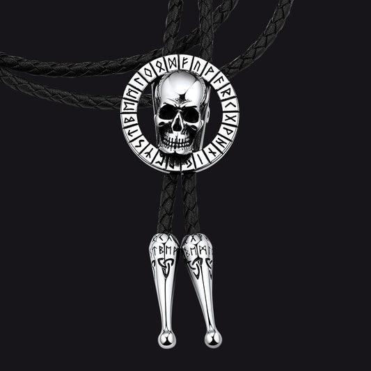 Gothic Skull Bolo Tie With Viking Rune for