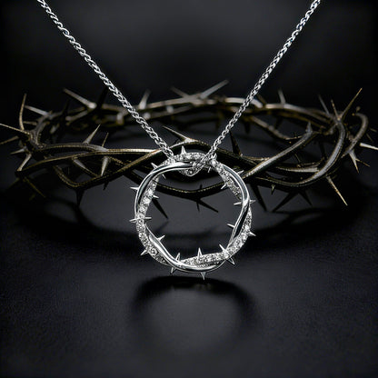 Christian Jesus Crown of Thorns Circle Pendant Necklace for