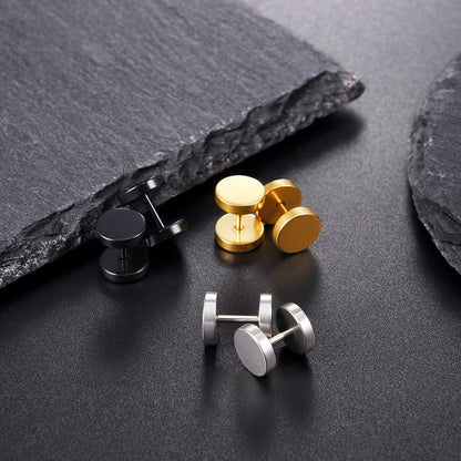 Punk Round Fake Plug Stud Earrings Set – 3 Pairs | 6mm & 8mm