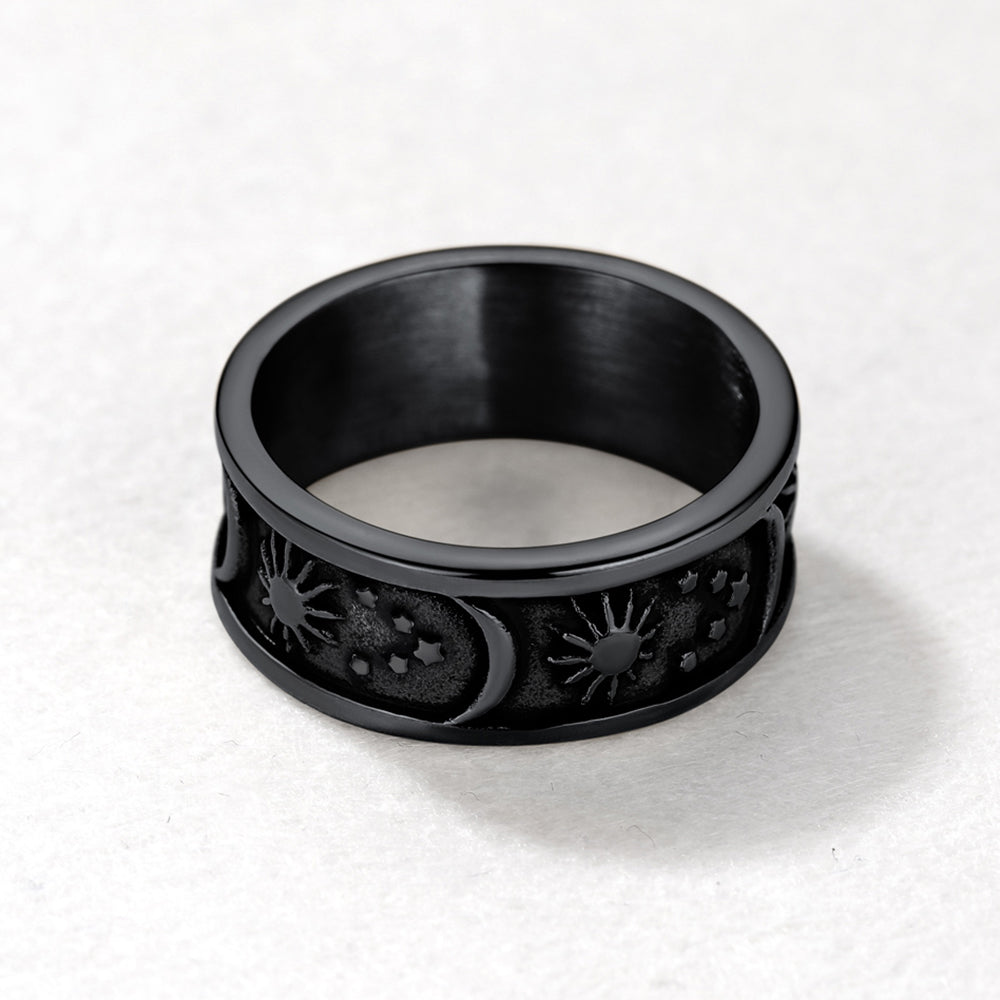 Stainless Steel Sun Moon Star Band Ring for