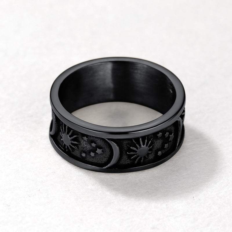 Stainless Steel Sun Moon Star Band Ring for