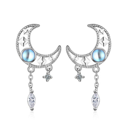 Celestial Blue Crescent Tassel Earrings