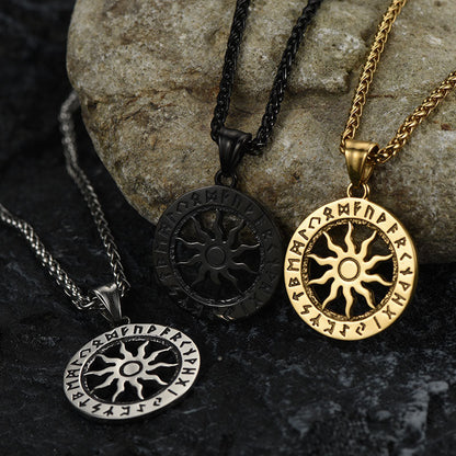Viking Sun Wheel Rune Pendant Necklace for