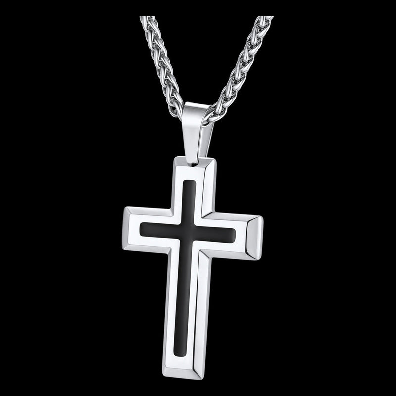 Christian Black Enamel Cross Pendant Necklace for