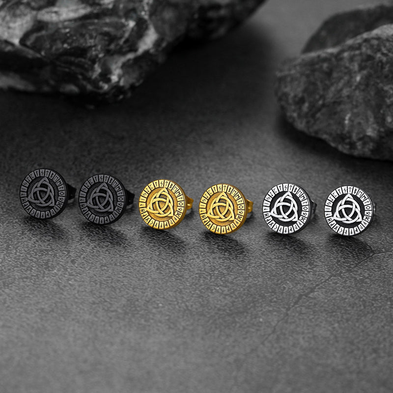 Viking Celtic Knot With Rune Stud Earrings for